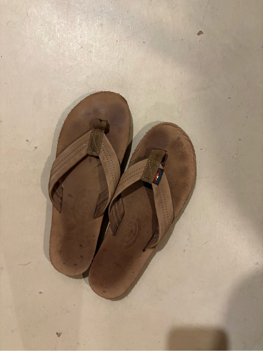 Rainbow Brown Leather Flip Flop Sandals
